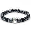 Men's Alloy And Blackstone Handmade Animals And Zodiac Style Bracelet With Lion Head Leopard Head Crown Owl Helmet Spacer And Volcanic Stone