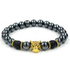 Men's Alloy And Blackstone Handmade Animals And Zodiac Style Bracelet With Lion Head Leopard Head Crown Owl Helmet Spacer And Volcanic Stone