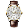 Men's Alloy And Genuine Leather Business Style Round Dial Luminous Double Calendar Quartz Watch With Sapphire Crystal Glass Mirror And Stainless Steel Buckle