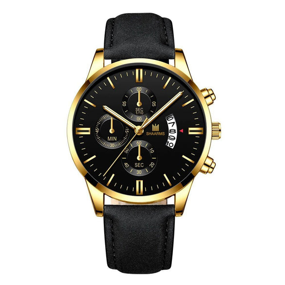 Men's Alloy And Imitation Leather Business Style Round Quartz Watch With Printed Logo