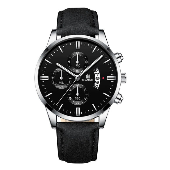 Men's Alloy And Imitation Leather Business Style Round Quartz Watch With Printed Logo