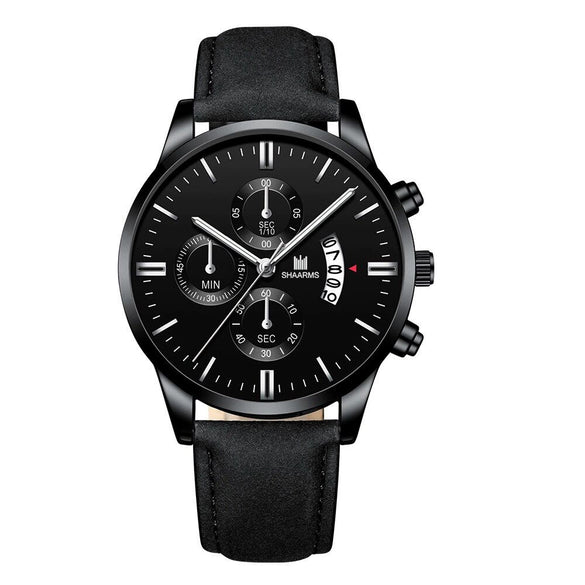 Men's Alloy And Imitation Leather Business Style Round Quartz Watch With Printed Logo