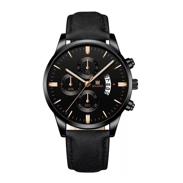 Men's Alloy And Imitation Leather Business Style Round Quartz Watch With Printed Logo