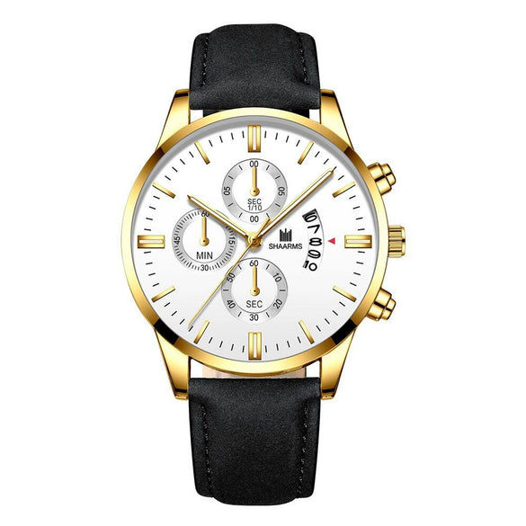 Men's Alloy And Imitation Leather Business Style Round Quartz Watch With Printed Logo