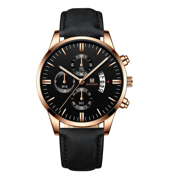 Men's Alloy And Imitation Leather Business Style Round Quartz Watch With Printed Logo