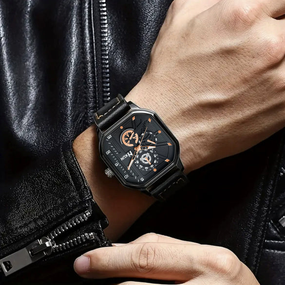 Men's Alloy And Imitation Leather Square Casual Quartz Watch