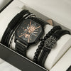 Men's Alloy And Imitation Leather Square Double Layer Shell Sports Casual Bracelet Set Quartz Watch