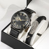 Men's Alloy And Imitation Leather Wings Bracelet Set With Round Dial Quartz Watch Simple Sports Style