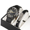 Men's Alloy And Imitation Leather Wings Bracelet Set With Round Dial Quartz Watch Simple Sports Style