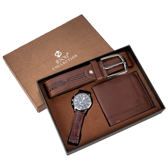 Men's Alloy And Pu Gift Suit With Round Dial Spiral Crown Pin Buckle Ordinary Mirror And Leisure Style