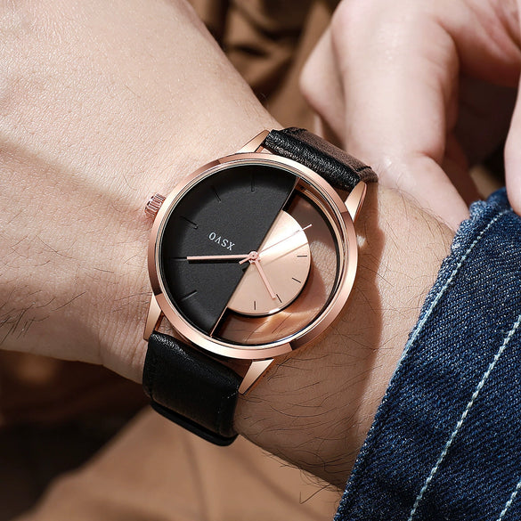 Men's Alloy And Pu Watch With Hollow Design And Round Shape