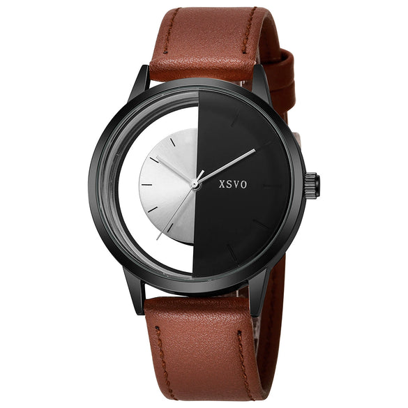 Men's Alloy And Pu Watch With Hollow Design And Round Shape