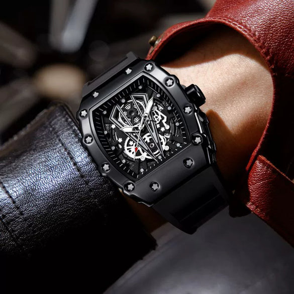 Men's Alloy And Silicone Barrel Shaped Luminous Waterproof Sports Watch