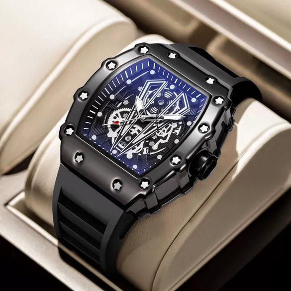 Men's Alloy And Silicone Barrel Shaped Luminous Waterproof Sports Watch