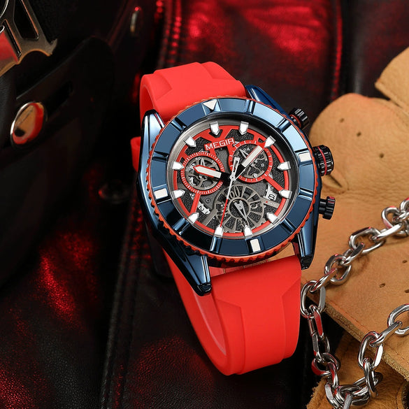 Men's Alloy And Silicone Multifunction Waterproof Luminous Sports Watch With Mineral Strengthened Glass Mirror And Stainless Steel Clasp