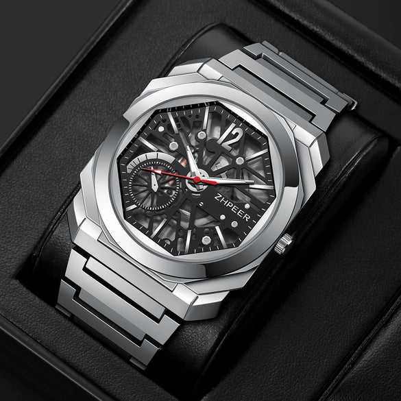 Men's Alloy And Stainless Steel Band Round Dial Sports Mechanical Quartz Watch
