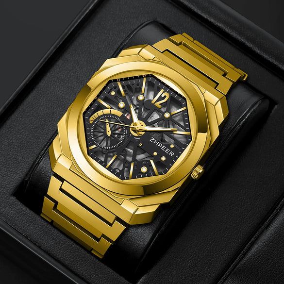 Men's Alloy And Stainless Steel Band Round Dial Sports Mechanical Quartz Watch