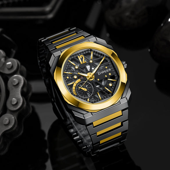 Men's Alloy And Stainless Steel Band Round Dial Sports Mechanical Quartz Watch