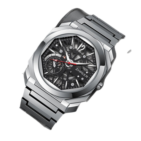 Men's Alloy And Stainless Steel Band Round Dial Sports Mechanical Quartz Watch