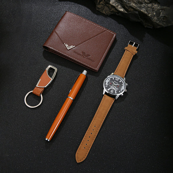 Men's Alloy And Stainless Steel Belt Watch Fashion Round Dial