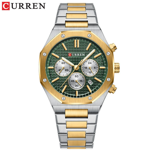 Men's Alloy And Stainless Steel Business Round Dial Quartz Chronograph Watch With Printed Logo