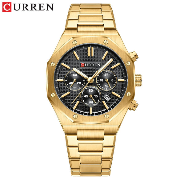 Men's Alloy And Stainless Steel Business Round Dial Quartz Chronograph Watch With Printed Logo