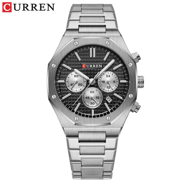 Men's Alloy And Stainless Steel Business Round Dial Quartz Chronograph Watch With Printed Logo