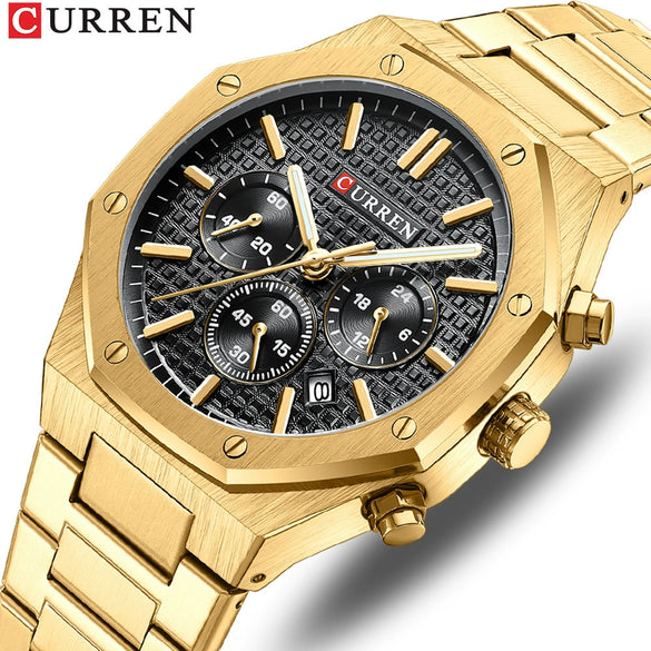 Men's Alloy And Stainless Steel Business Round Dial Quartz Chronograph Watch With Printed Logo