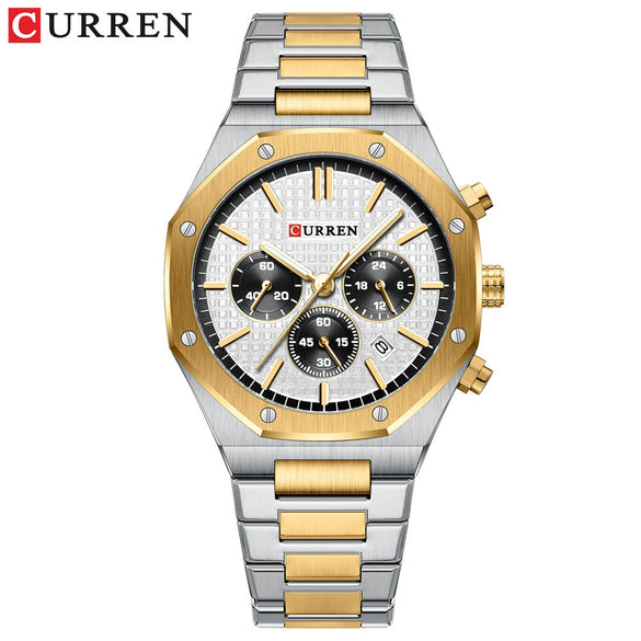 Men's Alloy And Stainless Steel Business Round Dial Quartz Chronograph Watch With Printed Logo