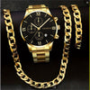 Men's Alloy And Stainless Steel Business Style Round Dial Quartz Watch And Ring Cross Necklace Bracelet