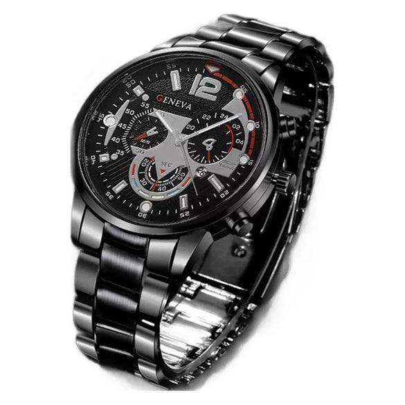 Men's Alloy And Stainless Steel Business Style Round Dial Quartz Watch And Ring Cross Necklace Bracelet