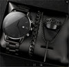 Men's Alloy And Stainless Steel Business Style Round Dial Quartz Watch And Ring Cross Necklace Bracelet