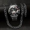 Men's Alloy And Stainless Steel Business Style Round Dial Quartz Watch And Ring Cross Necklace Bracelet