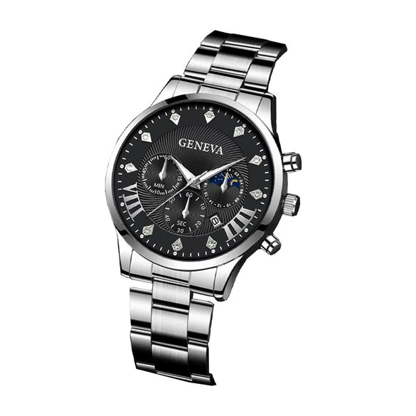 Men's Alloy And Stainless Steel Business Style Round Dial Quartz Wrist Watch With Horseshoe Buckle