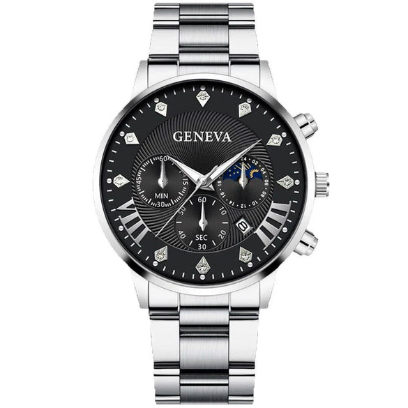 Men's Alloy And Stainless Steel Business Style Round Dial Watch With Horseshoe Buckle
