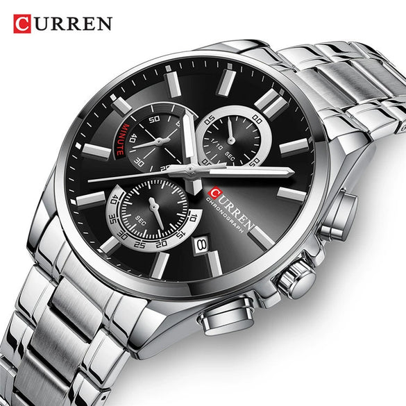 Men's Alloy And Stainless Steel Casual Round Dial Waterproof Watch With Sixpin Chronograph And Calendar