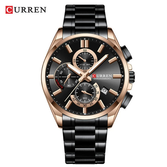 Men's Alloy And Stainless Steel Casual Round Dial Waterproof Watch With Sixpin Chronograph And Calendar