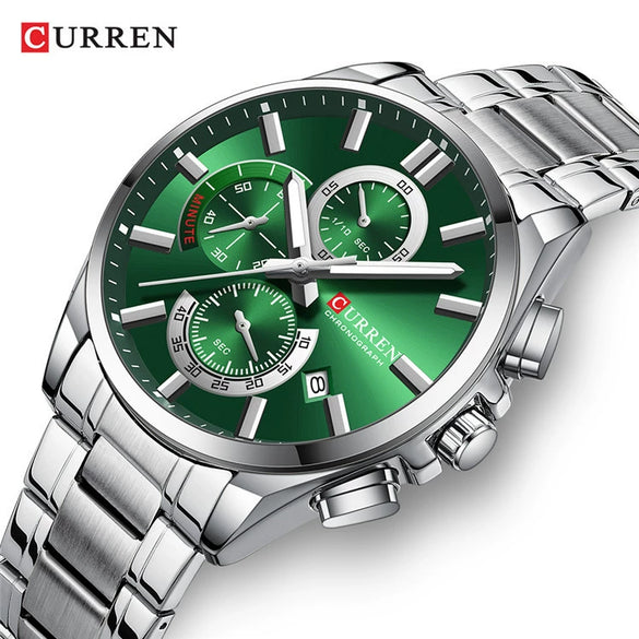 Men's Alloy And Stainless Steel Casual Round Dial Waterproof Watch With Sixpin Chronograph And Calendar