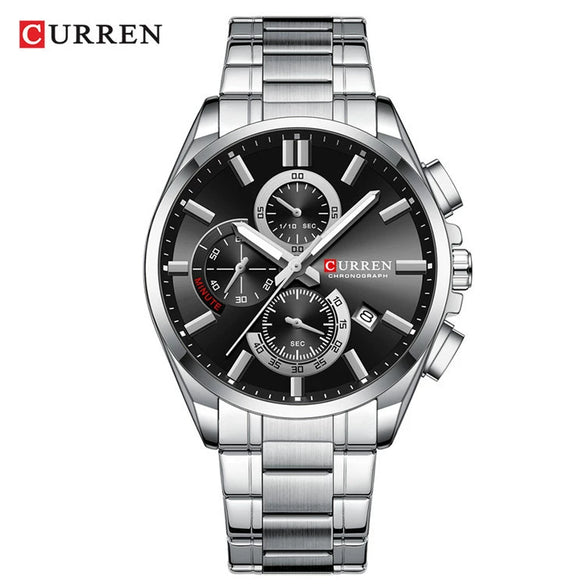 Men's Alloy And Stainless Steel Casual Round Dial Waterproof Watch With Sixpin Chronograph And Calendar