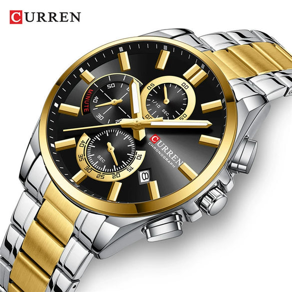 Men's Alloy And Stainless Steel Casual Round Dial Waterproof Watch With Sixpin Chronograph And Calendar
