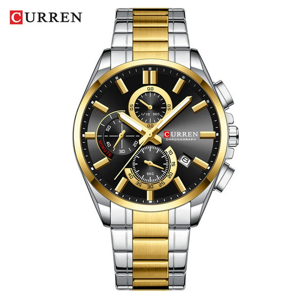 Men's Alloy And Stainless Steel Casual Round Dial Waterproof Watch With Sixpin Chronograph And Calendar