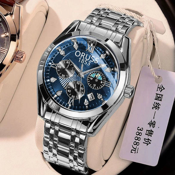 Men's Alloy And Stainless Steel Fullautomatic Movement Round Dial Waterproof Luminous Fashion Watch