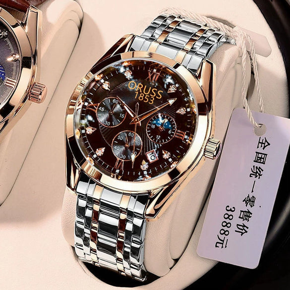Men's Alloy And Stainless Steel Fullautomatic Movement Round Dial Waterproof Luminous Fashion Watch