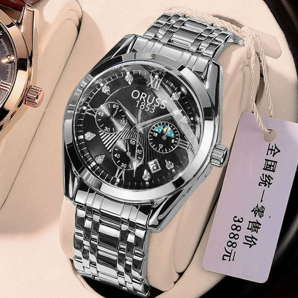 Men's Alloy And Stainless Steel Fullautomatic Movement Round Dial Waterproof Luminous Fashion Watch