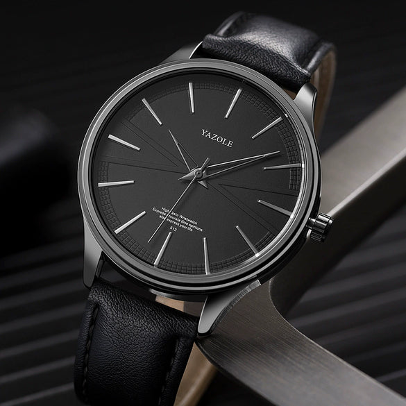 Men's Alloy And Stainless Steel Pu Belt Quartz Watch Round Dial Casual Style