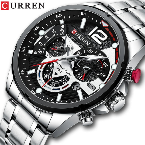 Men's Alloy And Stainless Steel Round Dial Quartz Sports Watch