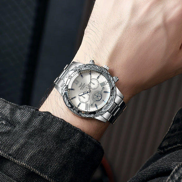 Men's Alloy And Stainless Steel Round Dial Quartz Watch Fashion Luxury Elegant Style