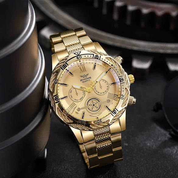 Men's Alloy And Stainless Steel Round Dial Quartz Watch Fashion Luxury Elegant Style