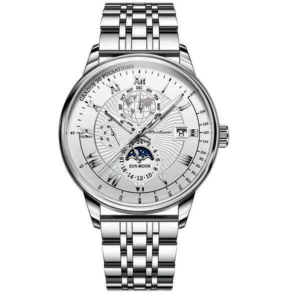 Men's Alloy And Stainless Steel Waterproof Luminous Ultrathin Quartz Watch With Round Dial And Spiral Crown