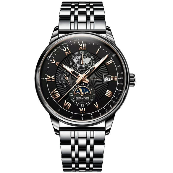 Men's Alloy And Stainless Steel Waterproof Luminous Ultrathin Quartz Watch With Round Dial And Spiral Crown